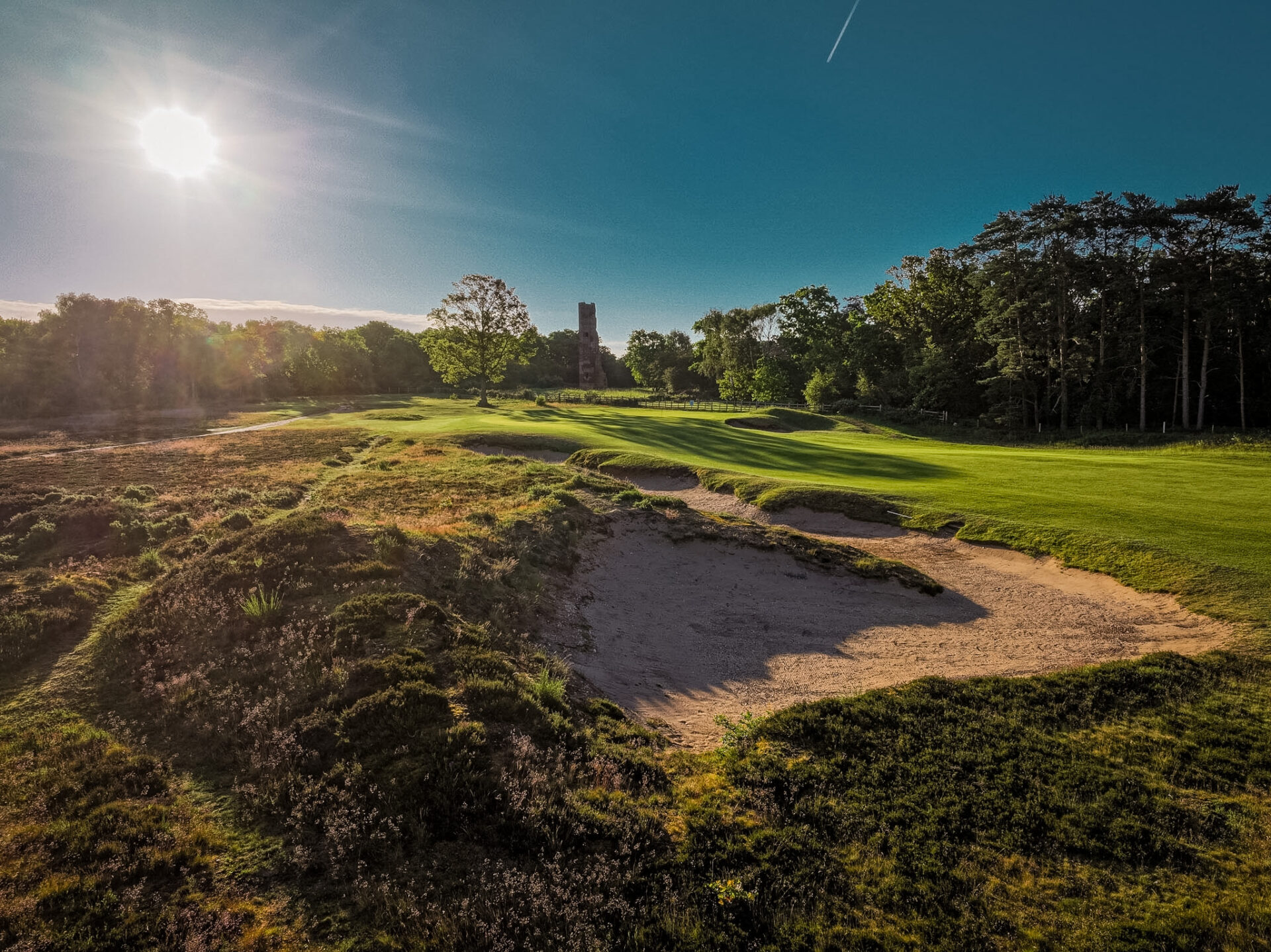 Aerial view of heathland and golf course near Woodhall Spa, Lincolnshire